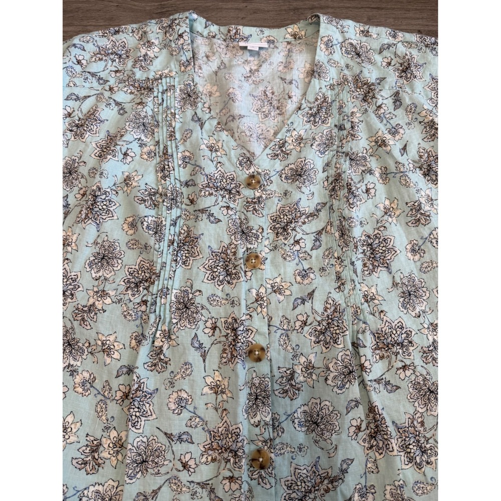 J Jill Love Linen Floral Print Button Front V Neck Midi Dress‎ Women 3X - Picture 4 of 7